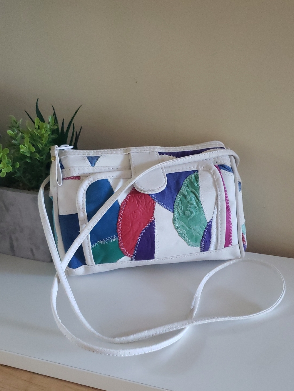 Vintage 80's Leather Patchwork Crossbody Bag - Multicolor O/S